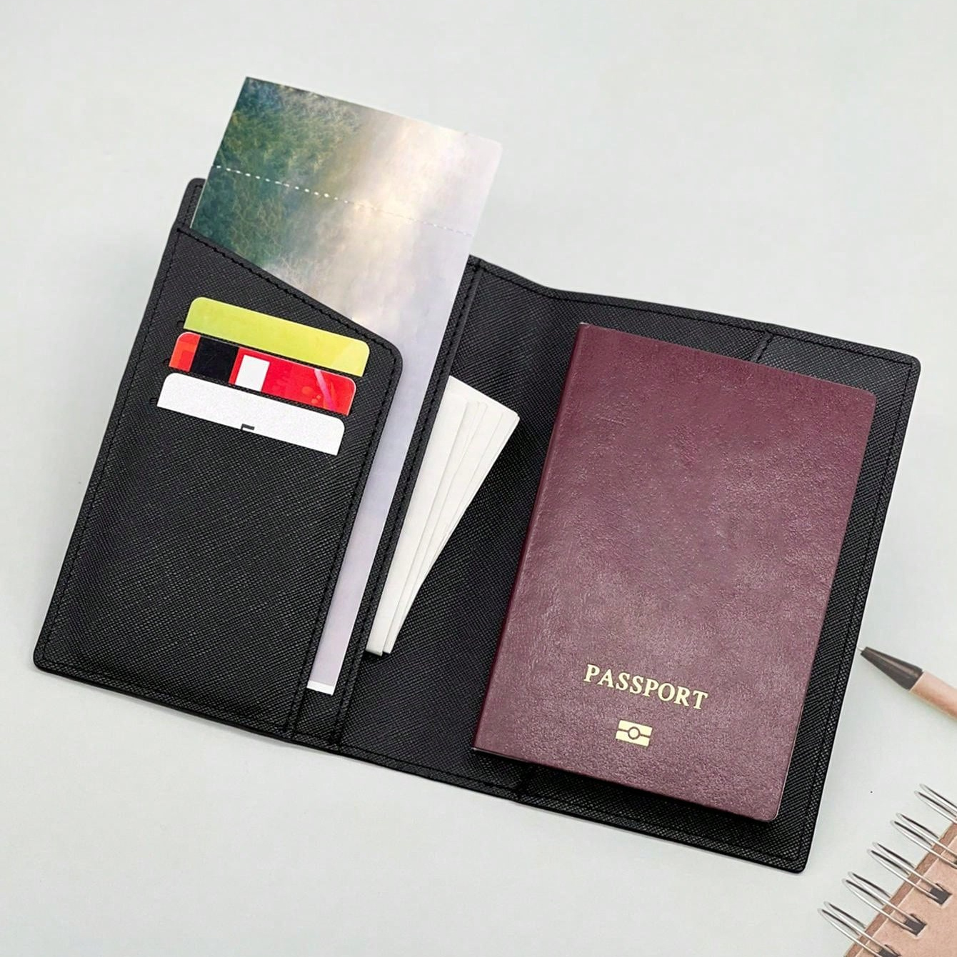 

1pc Men's Simple Ultra Thin Passport Holder With Multiple Card Slots, Large Capacity Wallet For Business Travel