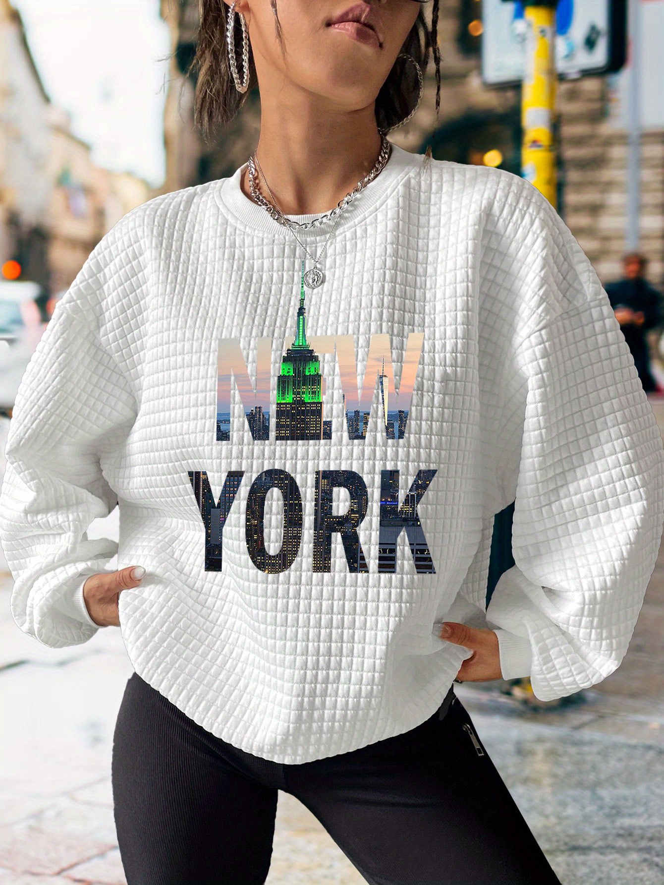 1788 New York - Vintage Sweatshirt for Women Crewneck Pullover Loose Long  Sleeve Shirt Teen Girls Letter Print Fleece Lined : : Clothing