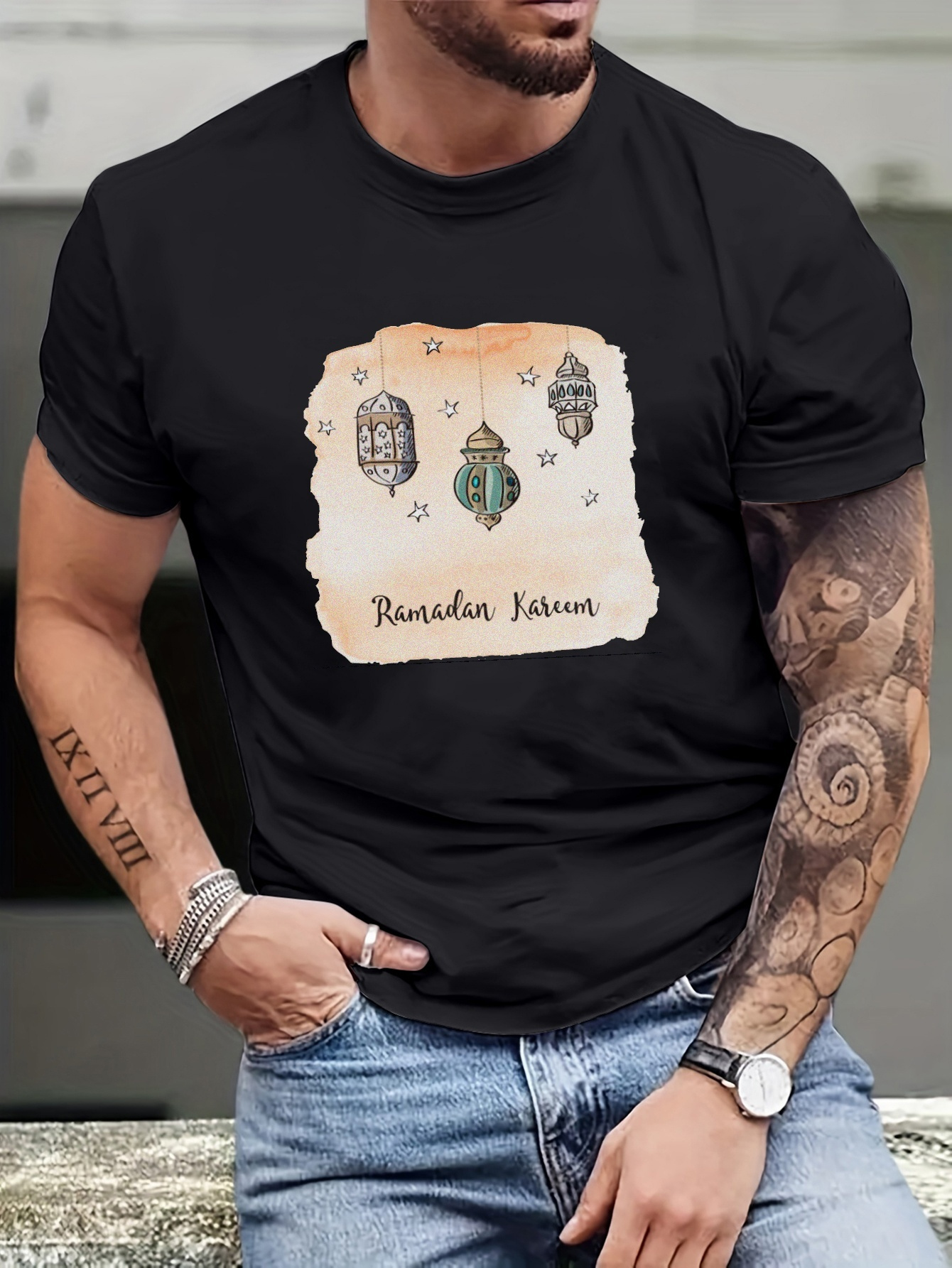 herreplussstørrelse ramadan kareem grafisk t skjorte – - Temu Norway, image size:800x1066