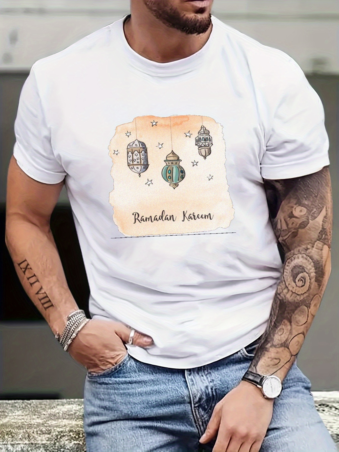 herreplussstørrelse ramadan kareem grafisk t skjorte – - Temu Norway, image size:800x1066