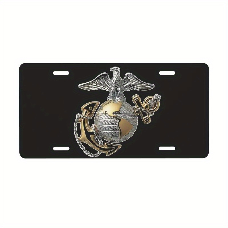 

Usmc License Plate - Marine Corps Emblem Black Aluminum Matte Finish 6x12 Inch With 4 Holes -