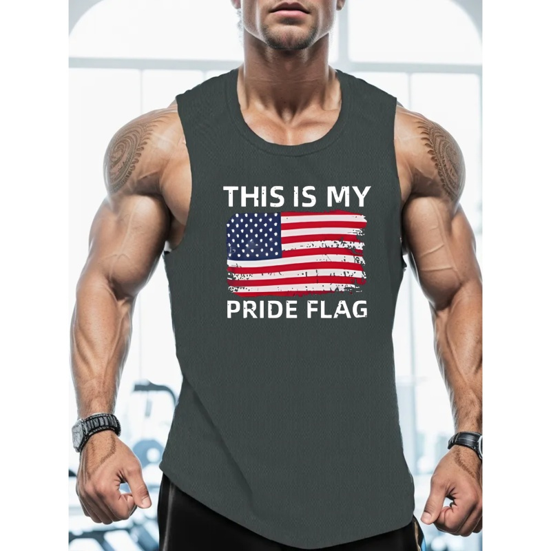 

American Flag Print Summer Men's Quick Dry Moisture-wicking Breathable Tank Tops Athletic Gym Bodybuilding Sports Sleeveless Shirts For Running Training Men's Clothing