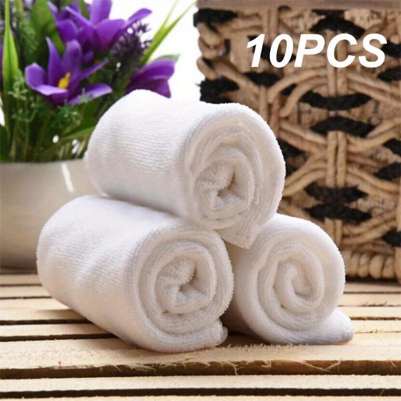 

10pcs White Soft Microfiber Fabric Face Towel, Hotel Bath Towel, Wash Cloths Hand Towels, Portable Multifunctional Cleaning Towel