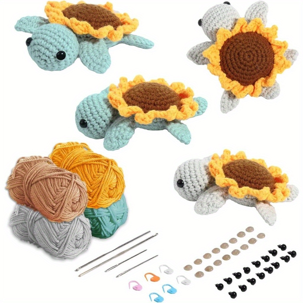 

1set Sunflower Turtle Crochet Kits For Beginners, Starter Crochet Kit All-in-one Complete Crochet Kit Learn To Crochet Sets With Instructions And Step By Step Video Tutorials For Adults