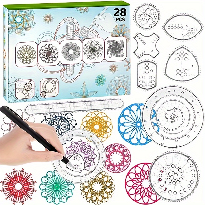 

28pcs Spiral Template For Drawing, Geometric Ruler, Plastic Template Ruler, Drawing Spiral Curve Stencils With Pens Paper For Drawing Diy Art Crafts Creation