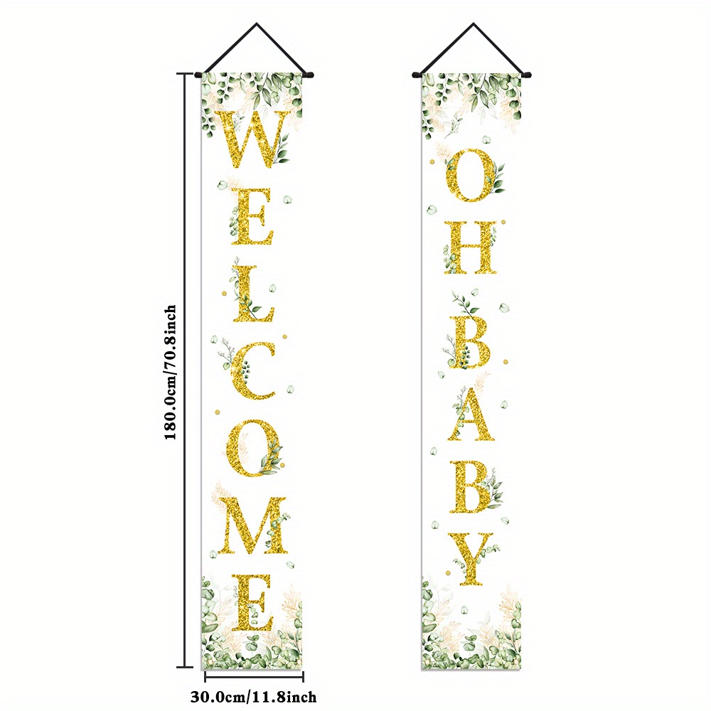 

1pair, Baby Shower Porch Signs, Polyester Welcome Baby Birthday Party Decoration Front Door Hanging Banner Wall Decor Indoor Outdoor