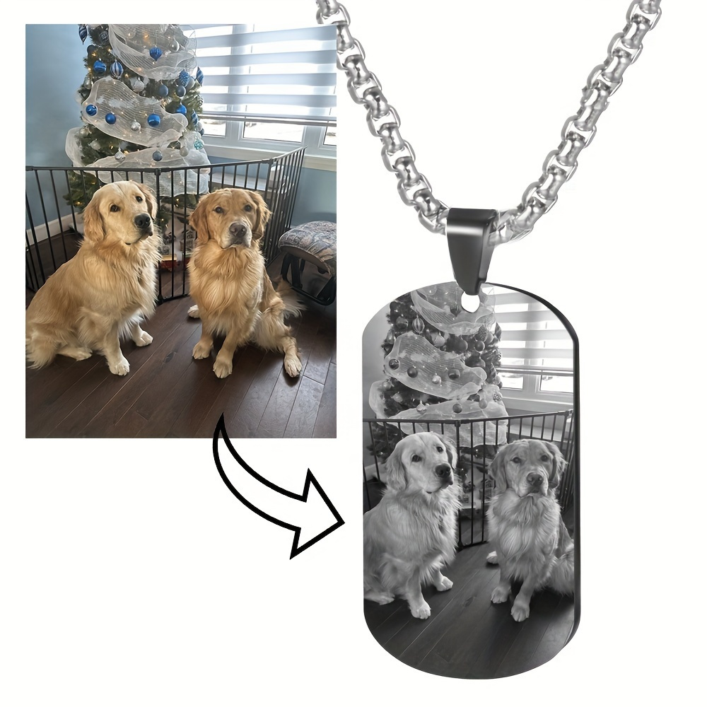 

Picture Customized Personalized Photo Pendant Necklace For Family Loved Pets, Stainless Steel Chain With Black Pendant Necklace, Personalized Picture Gift For Holiday Birthday