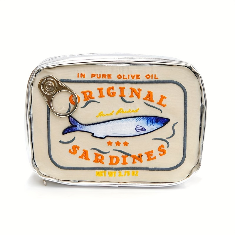 TEMU 1pc Kawaii Sardine Shaped Makeup Pouch, Creative Convenient Fish Can Pattern Cosmetic Bag