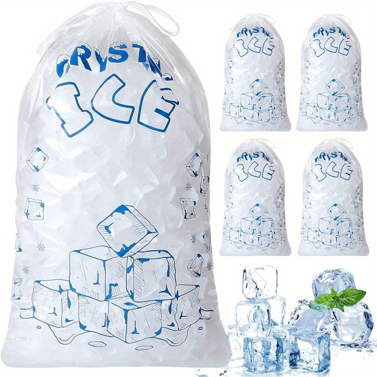 

Value Pack 50pcs Ice Bags 8 Lb With Drawstring, Ice Bags For Ice Machine, Heavy-duty Disposable Ice Cube Bags, Portable Storage And Freezer Keeper