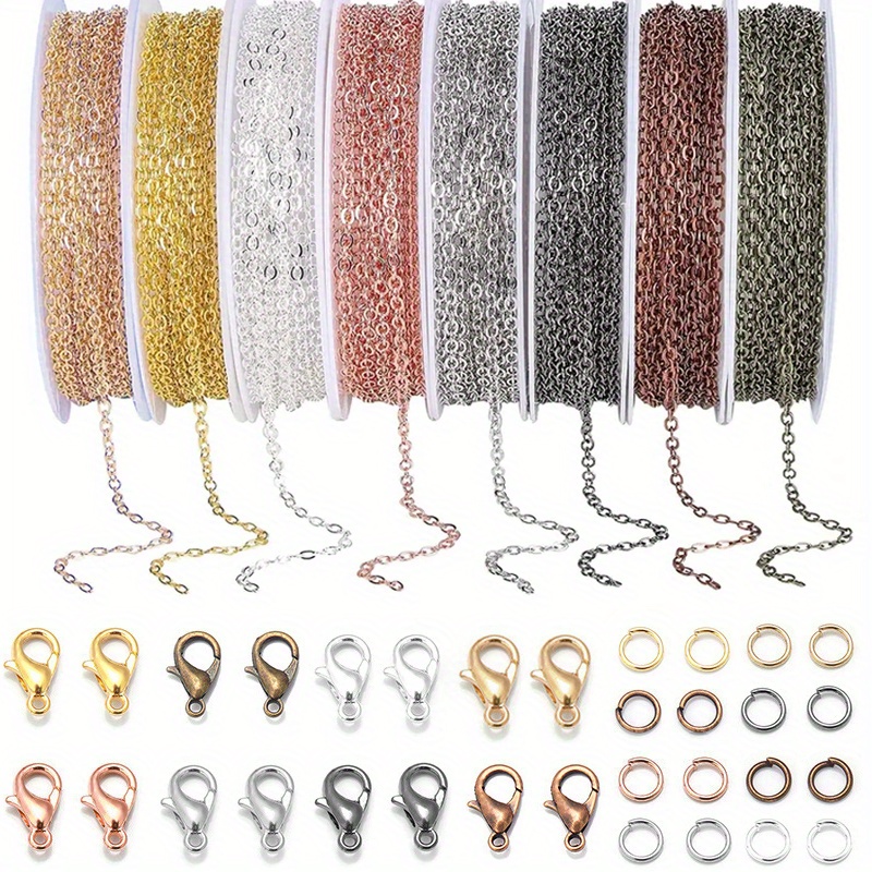 

3m Feet Iron Twisted Crossover Chains With Spool, Diy Jewelry Making Kit, Includes 10 Pcs Lobster Clasps & 30 Pcs Jump Rings, Necklace Bracelet Craft Accessories Set