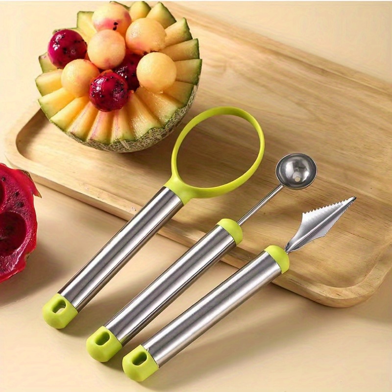 3 4 7pcs stainless steel fruit carving tool set melon baller scoop kit with cookie cutters vegetable fruit shaping mold garnishing carver for salad platter decor