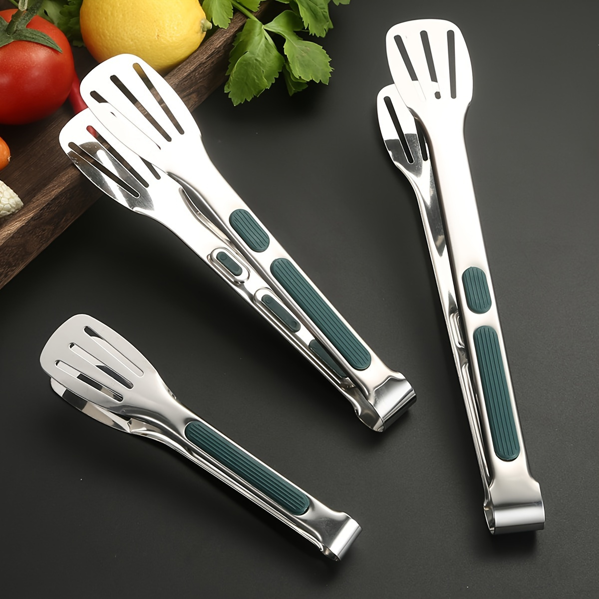 

3pcs/set Stainless Steel Food Tongs, Non-slip Meat Salad Bread Serving Clip, Barbecue Grill Buffet Clamp, Cooking Tools, Kitchen Accessories
