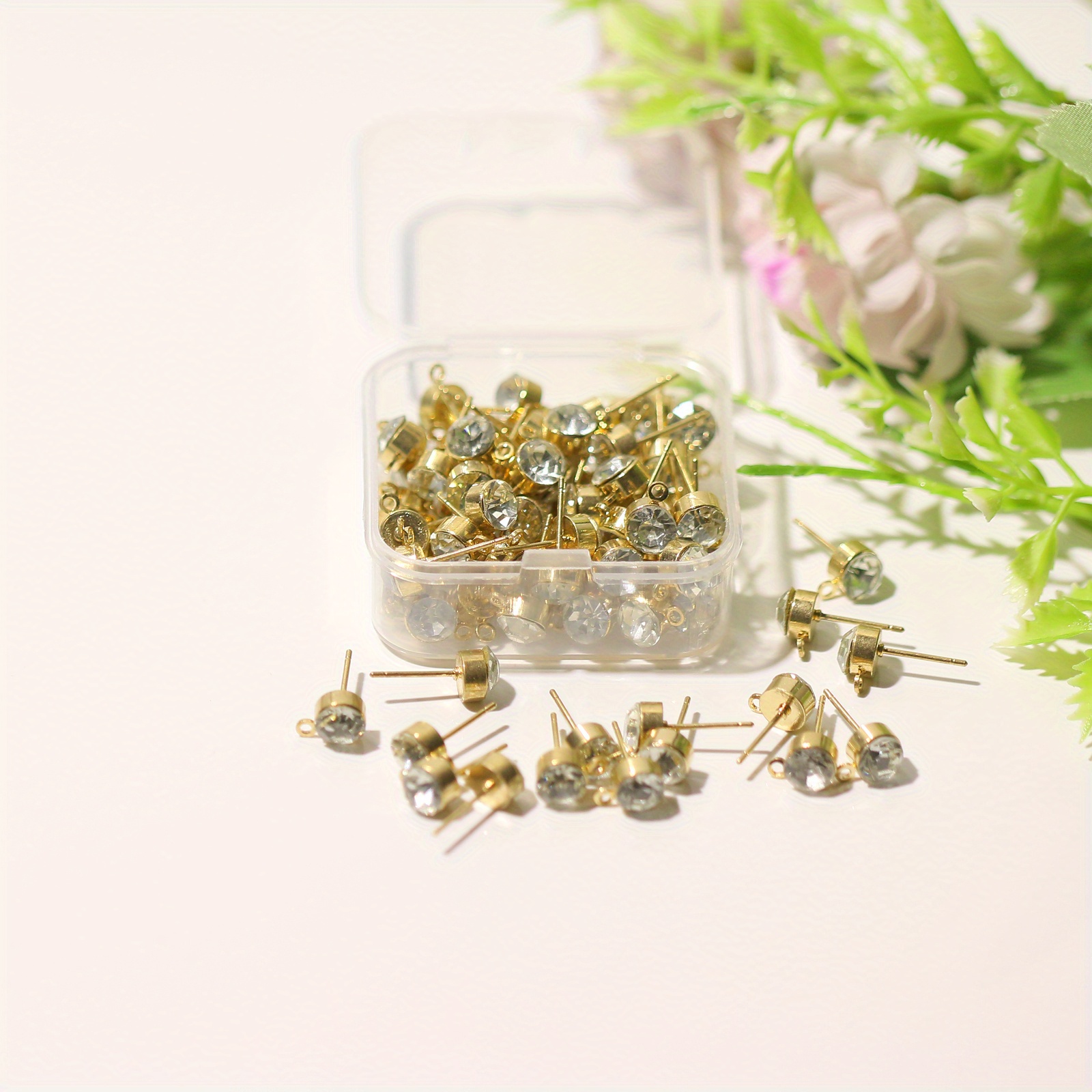 

10pcs/50pcs Stud Earrings Inlaid Rhinestones With Hanging Loops For Diy Earrings Making Jewelry Accessories With Pp Storage Box