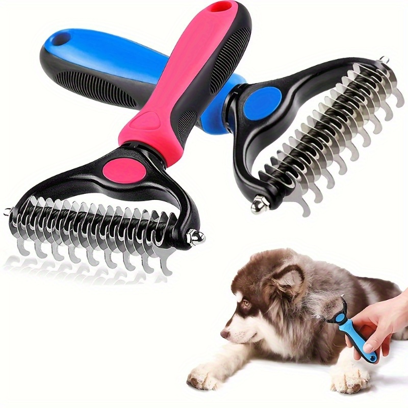 

1pc Double Sided Pet Slicker Brush For Shedding Dematting, Stainless Steel Dog Hair Remover Comb For Dogs