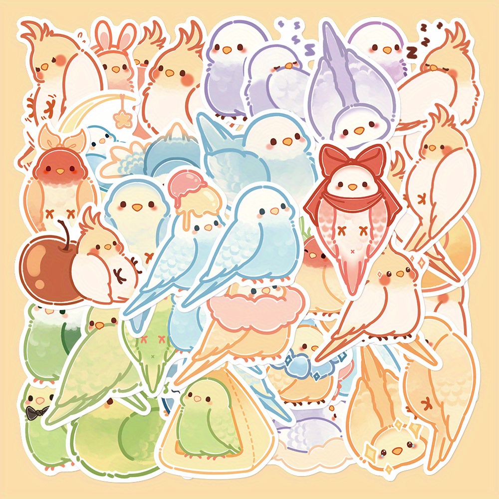 40pcs Hand Drawn Parrot Vinyl Stickers Decorative Gift Box Hand Ledger Water Cup Phone Case Computer Diary Creative Diy Stickers
