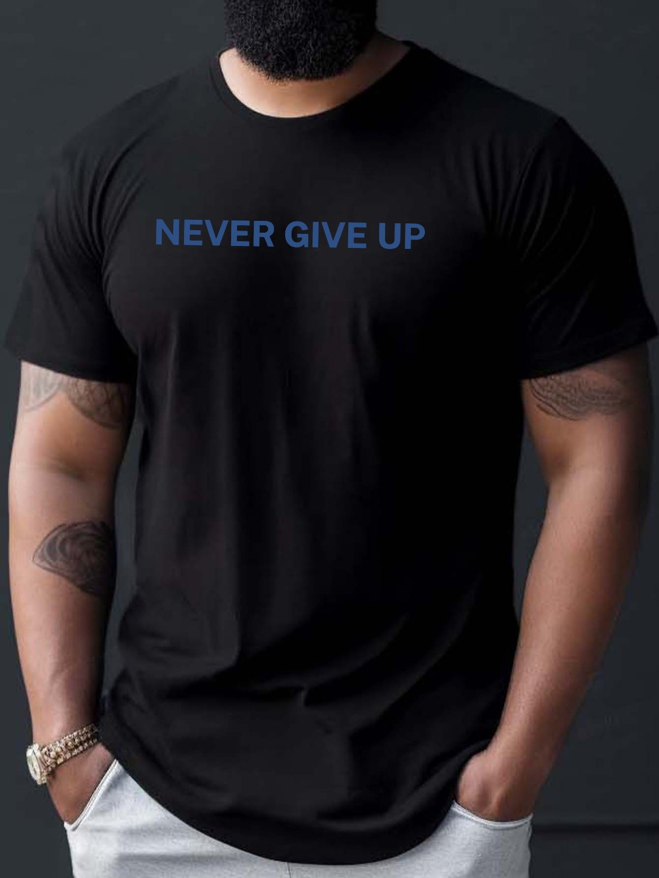 Never Give Print Short Sleeve Tees Men Casual Crew Neck T - Temu New ...