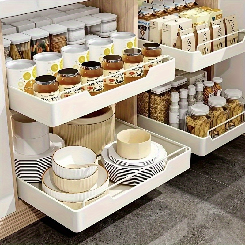 

1pc Pull Out Organizer, Single Layer Slide Out Storage Holder, Multifunctional Large Capacity Spice Jars Storage Rack, For Kitchen And Bathroom Cabinet, Home Organizers And Storage, Home Accessories