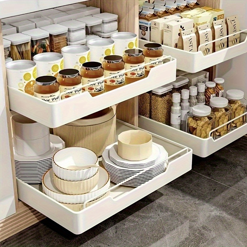 

1pc Zhoho Pull-out Kitchen Organizer - Sleek Steel, Under Sink Storage Solution With Sliding Drawer For Space Saving, Ideal For Spices And Utensils, Utensil Pullout|sleek White | Organizer