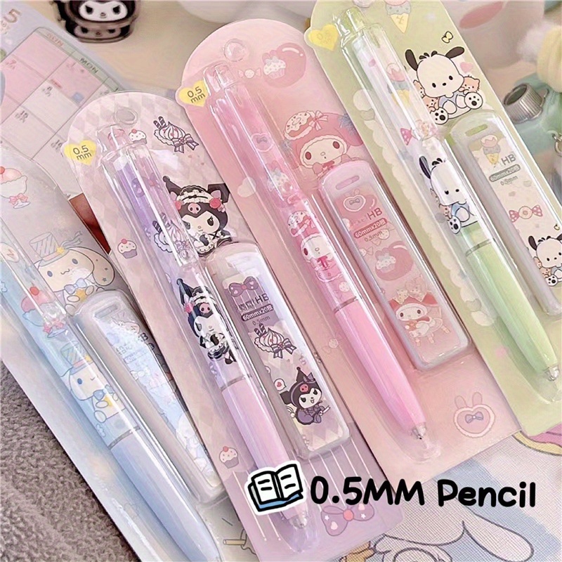 

4pcs/set Melody Kuromi Cinnamoroll Pochacco Mechanical Pencil 0.5mm Press Pencils Office Stationery Gifts