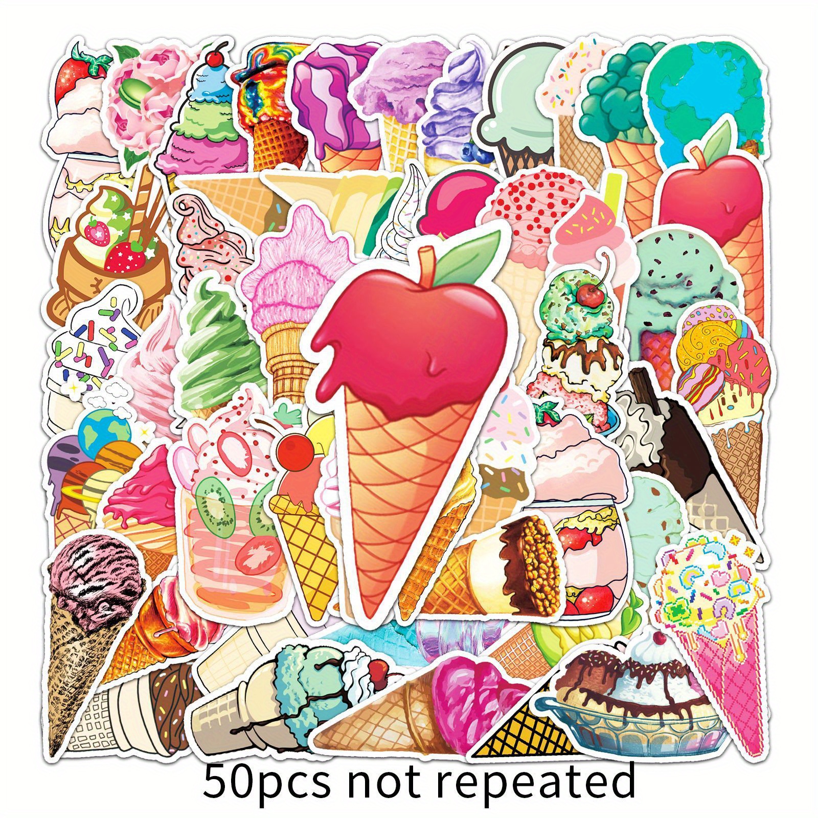 50pcs Ice Cream Graffiti Vinyl Stickers, Decals For Laptops, Skateboards, Helmets & More - Creative Diy Cartoon Art For Personalization, Vinyl Stickers, Graffiti, Cartoon, Diy