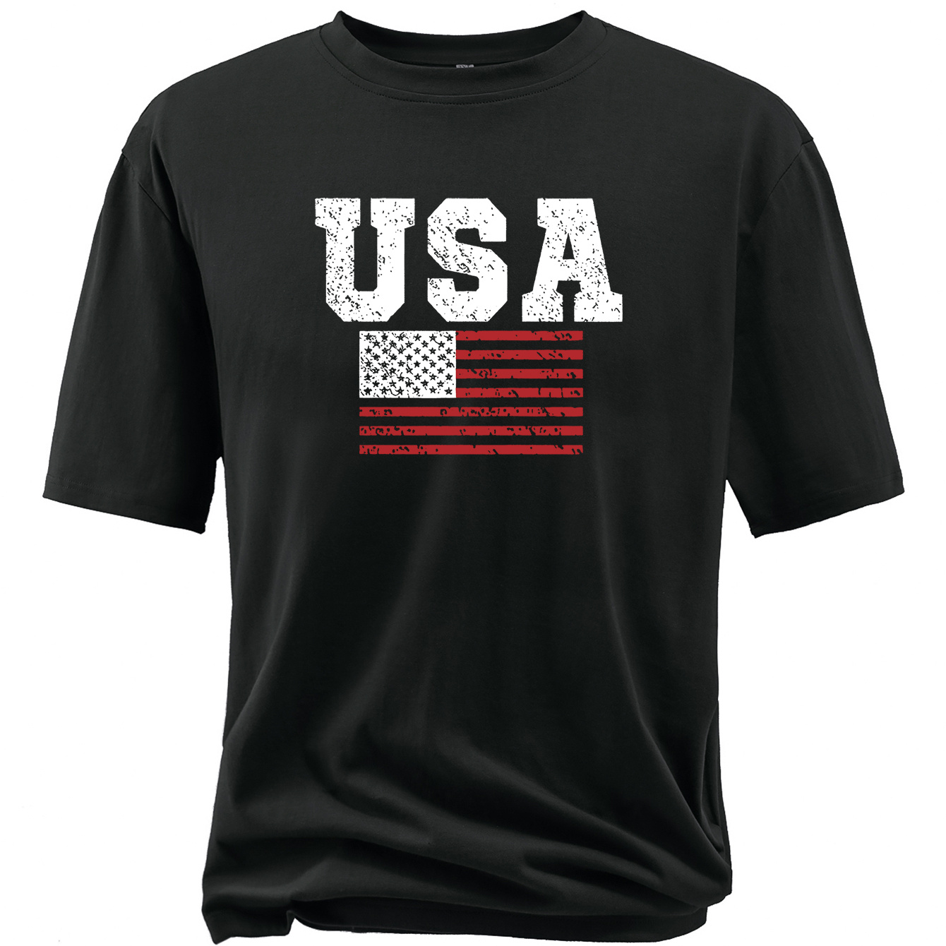 

Plus Size Men's Usa & Us National Flag Graphic Print Short Sleeve T-shirts, Comfy Casual Elastic Crew Neck Tops For Men's Outdoor Activities