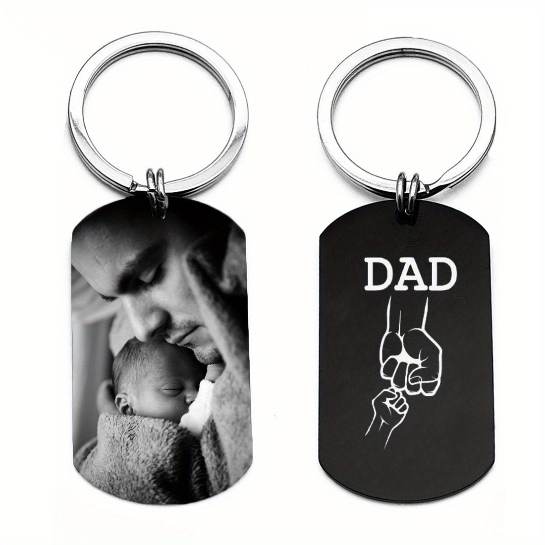 

1pc Customized Photo Keychain, Personalized Keychain With Dad Fist Bump Pattern On The Back, Father Gift From Son Daughter