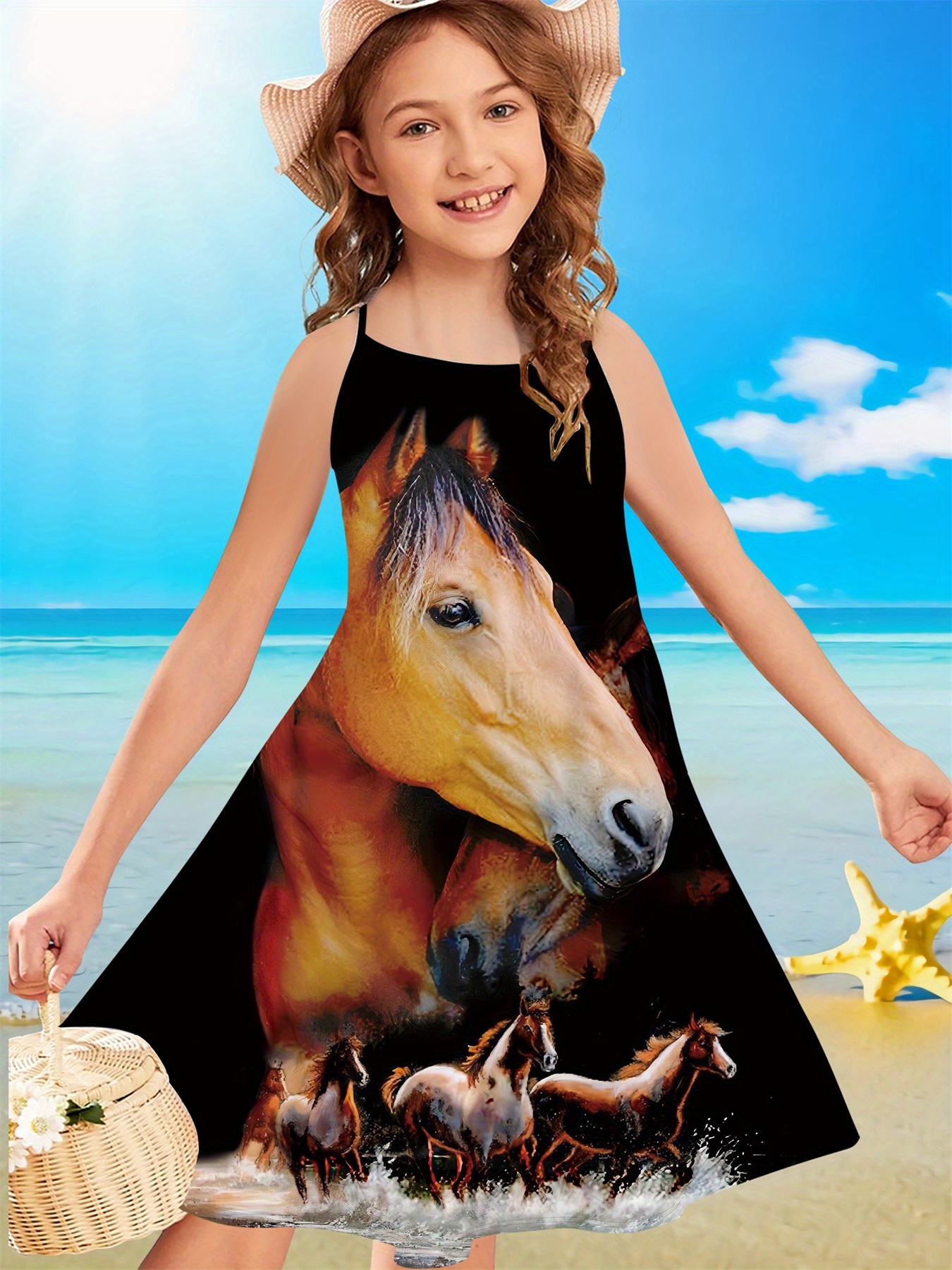 Horse Print Semi sheer Sun Protection Clothing Split Thigh V - Temu