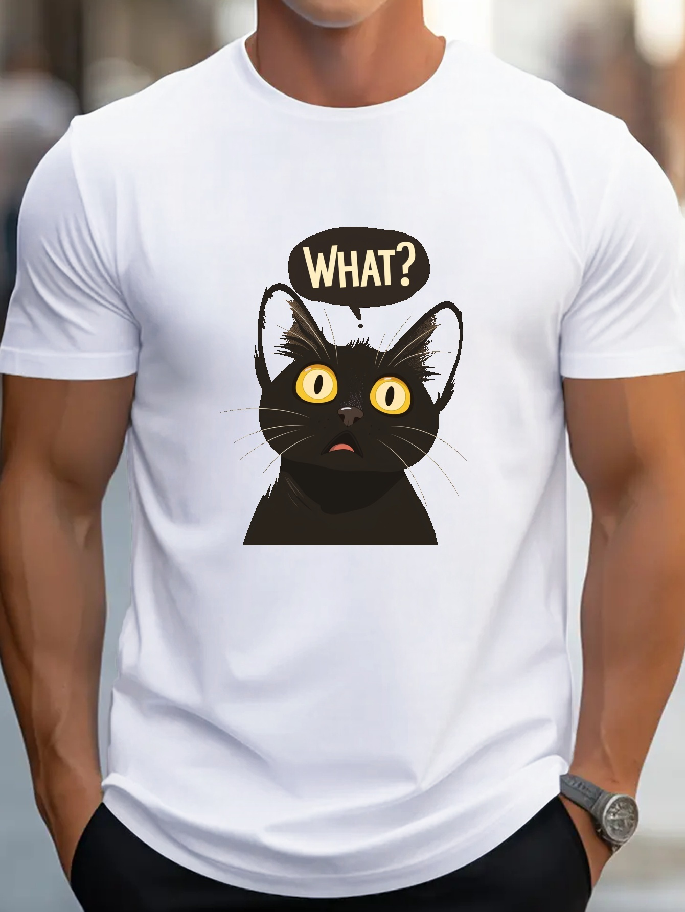Spell Bound Spiral Männer T-Shirt – Schwarz Mit Katzen-Motiv, 100% Baumwolle, Regular Fit
