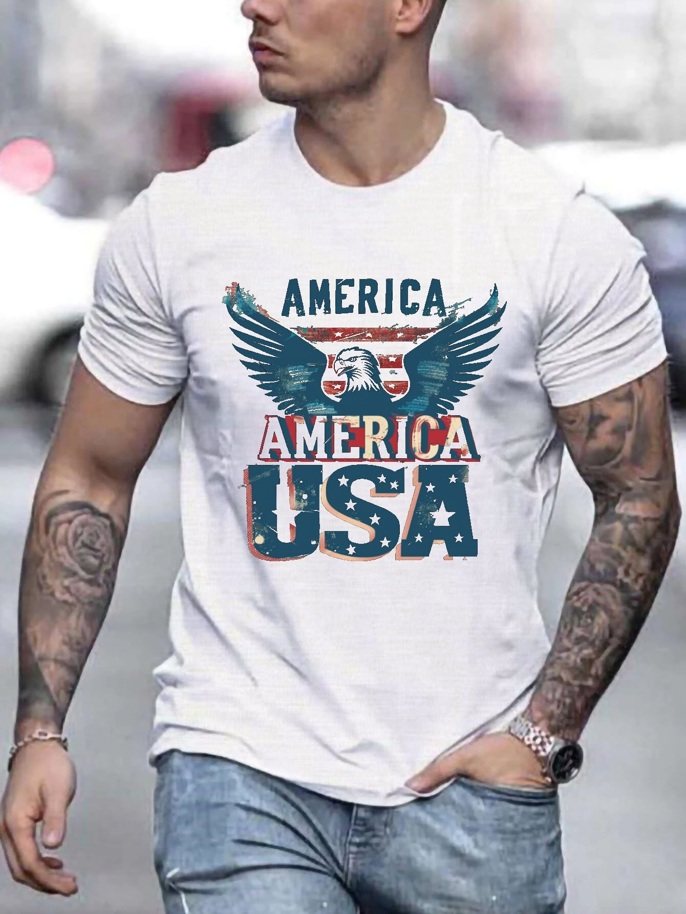 Men's Retro American Eagle Print Graphic T shirt Casual - Temu