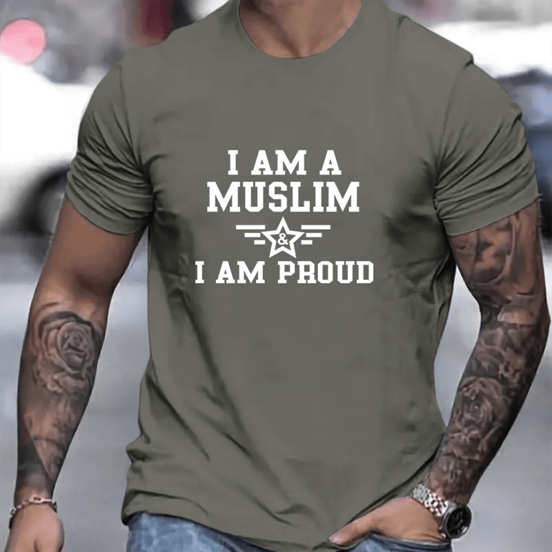 

I Am A Muslim I Am Proud Print Men's T-shirt Short Sleeve Crew Neck Tops Cotton Comfortable Breathable Spring Summer Clothing For Men