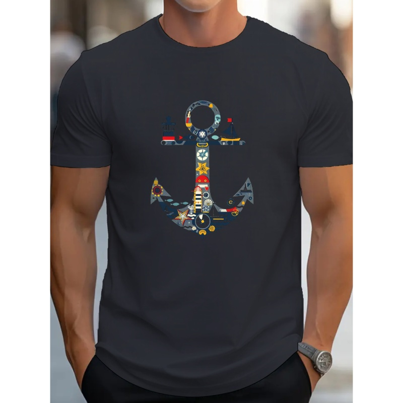 

Anchor Print T Shirt, Tees For Men, Casual Short Sleeve T-shirt For Summer