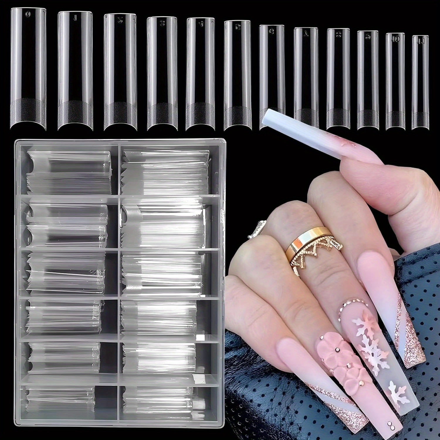 

240pcs Xl Gel X Nail Tips Extra Long Clear C Curve Fake Nails Half Cover Square Artificial False Nails 12 Sizes For Gel X Acrylic Nail Extension