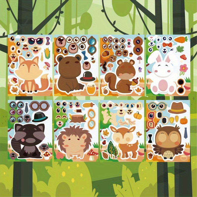 

8pcs Animal Stickers, Cartoon Cute Stickers, Face Changing Self-adhesive Stickers