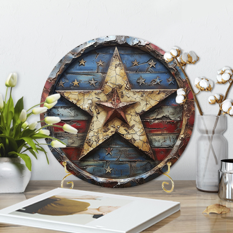 

1pc 8x8inch Aluminum Metal Sign American Five-pointed Star Patriotic Symbol-4for Home Decoration, Coffee Shop Decoration, Theme Decoration