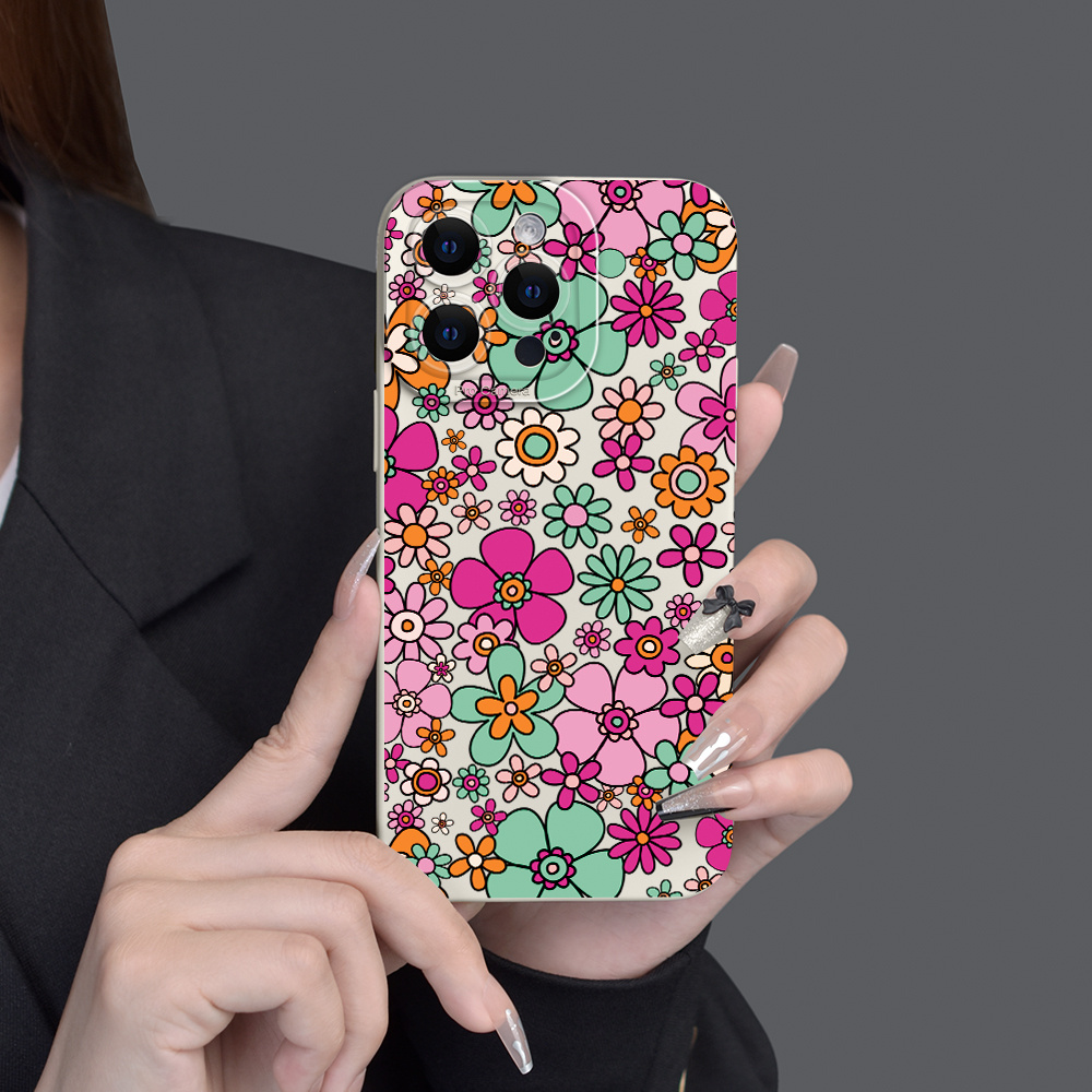 Flower Pattern Liquid Silicone Mobile Phone Case Full Body Temu Australia