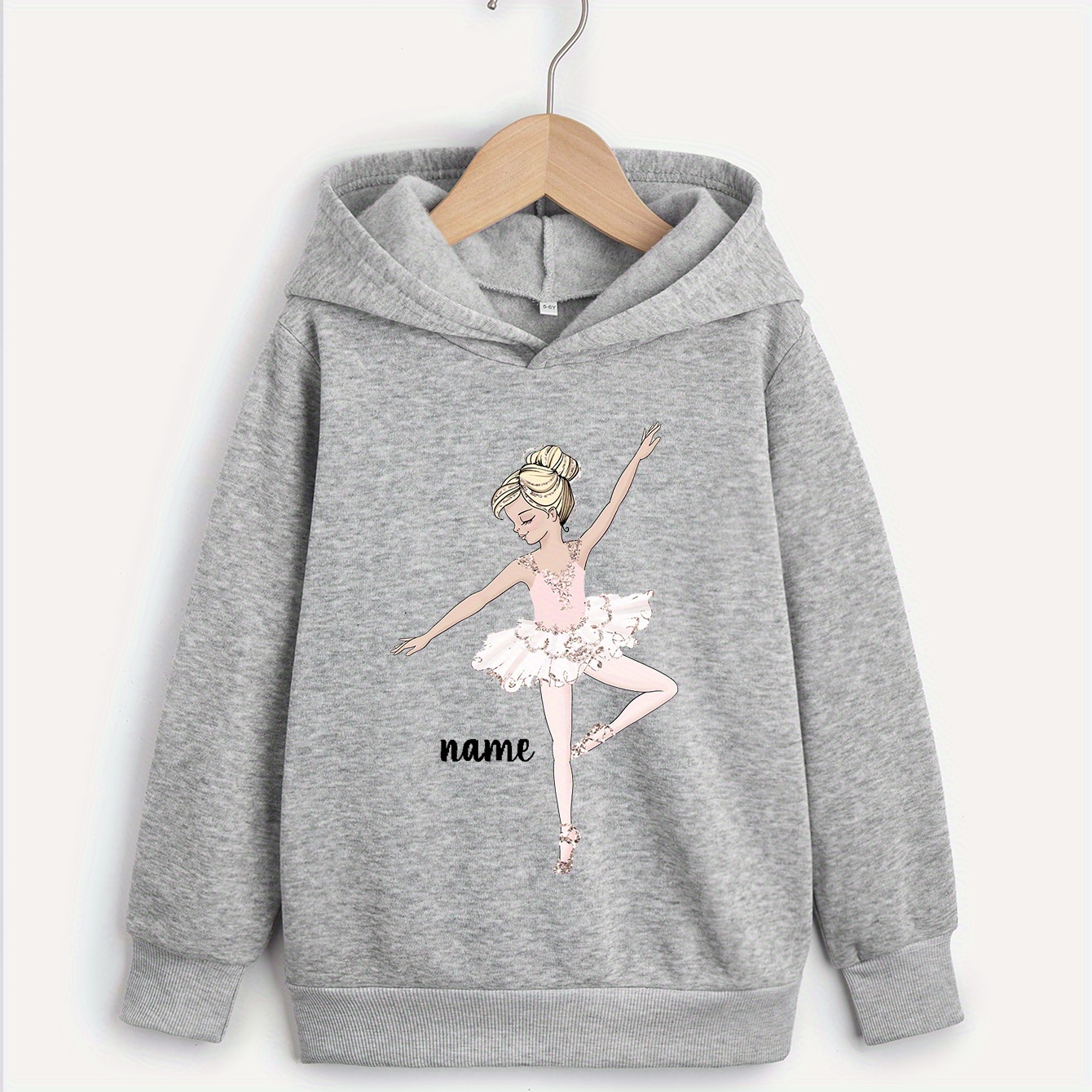 

'ballet Dance' & Personlized Name Print Girls Hoodie, Long Sleeve Fashion Sweatshirt School Tops, Customized Clothing, Gift