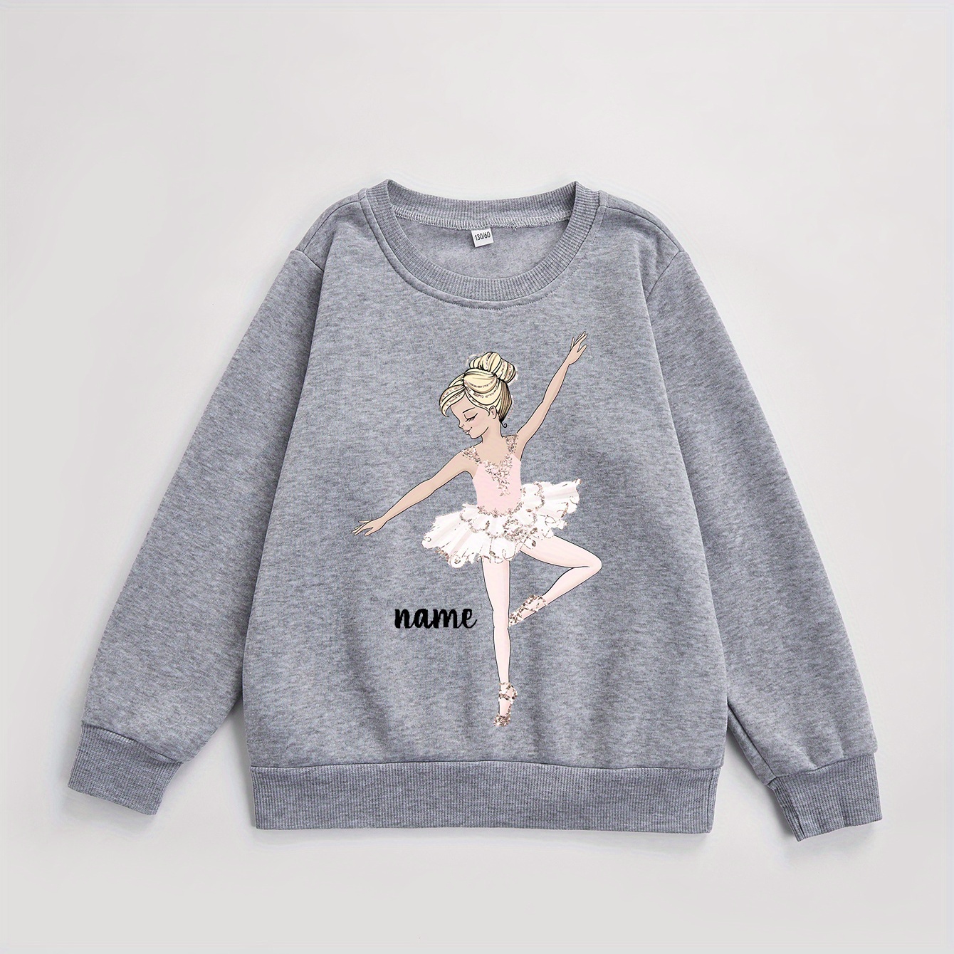 

Ballet Dancer & Personlized Name Print Girl's Sweatshirt, Long Sleeve Athleisure Fashion School Tops, Customized Clothing, Gift