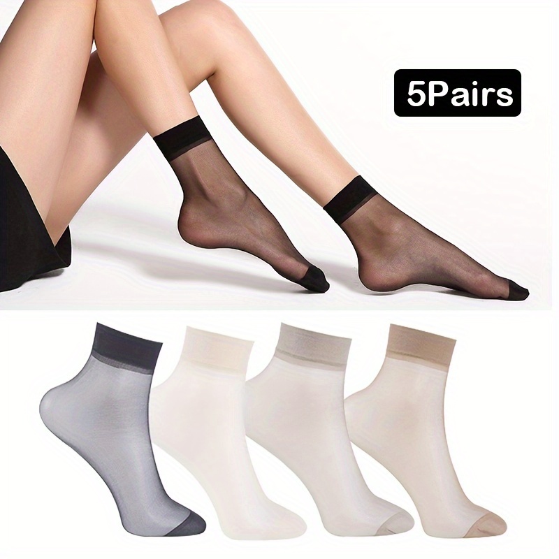 

5 Pairs Sheer Short Socks, Comfy & Breathable Ultra-thin Socks, Women's Stockings & Hosiery