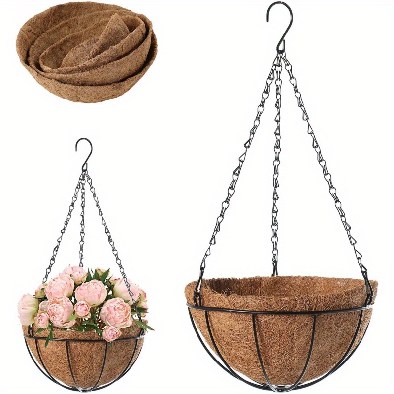 

1 Pack, Outdoor Hanging Baskets, 10 Inch Hanging Planter With Coco Liner, Metal Round Wire Flower Pots Holder Hanger Hook For Deck Patio Porch Garden Balcony Outside Decor Decoration