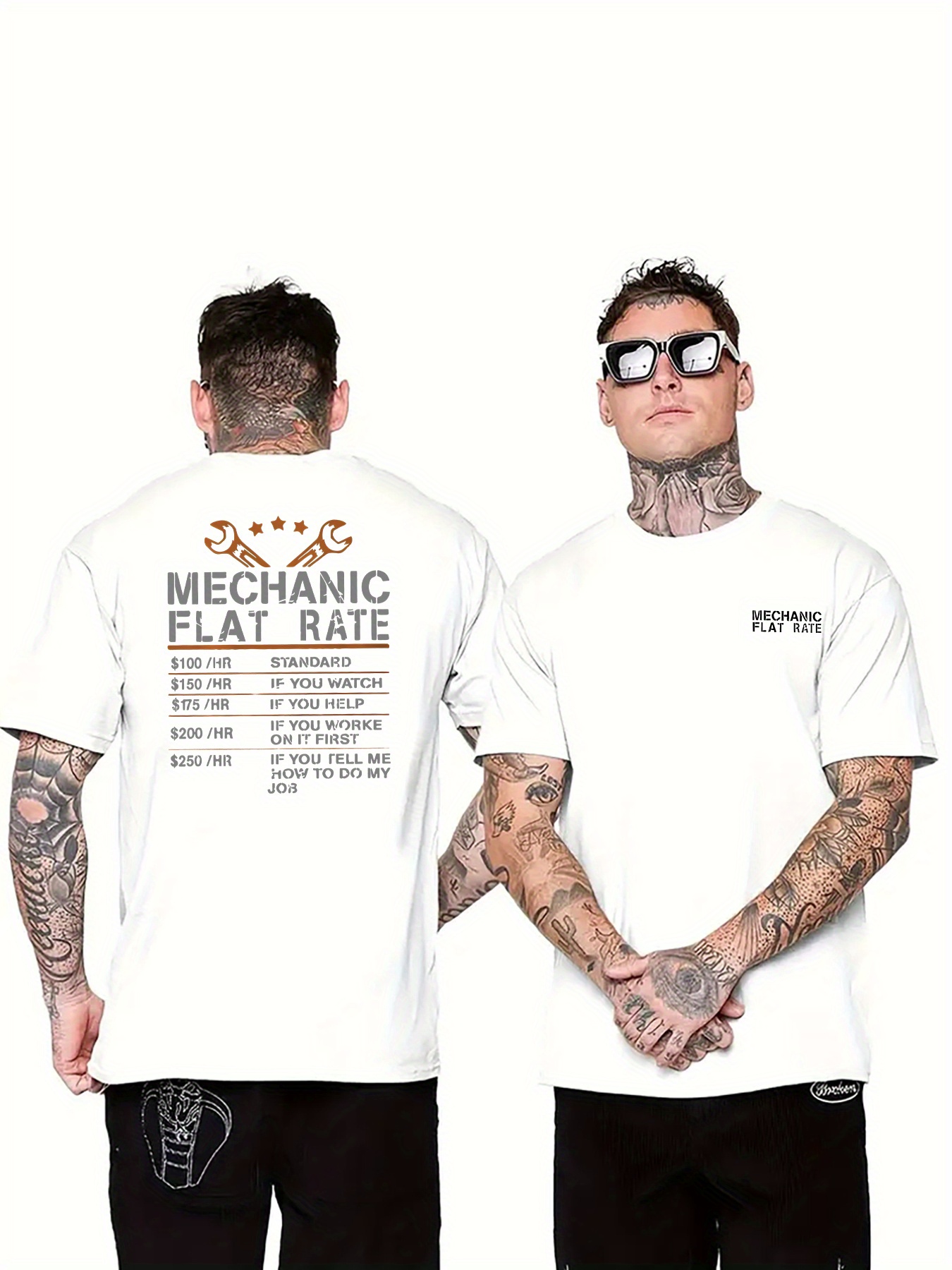 Mechanic Flat Rate Print Men's Casual T shirt Short Sleeve Temu Canada