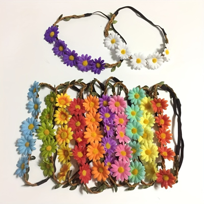 

10pcs/set Colorful Flower Decor Headband Boho Stretchy Head Band Spring Summer Party Beach Travel Hair Accessories