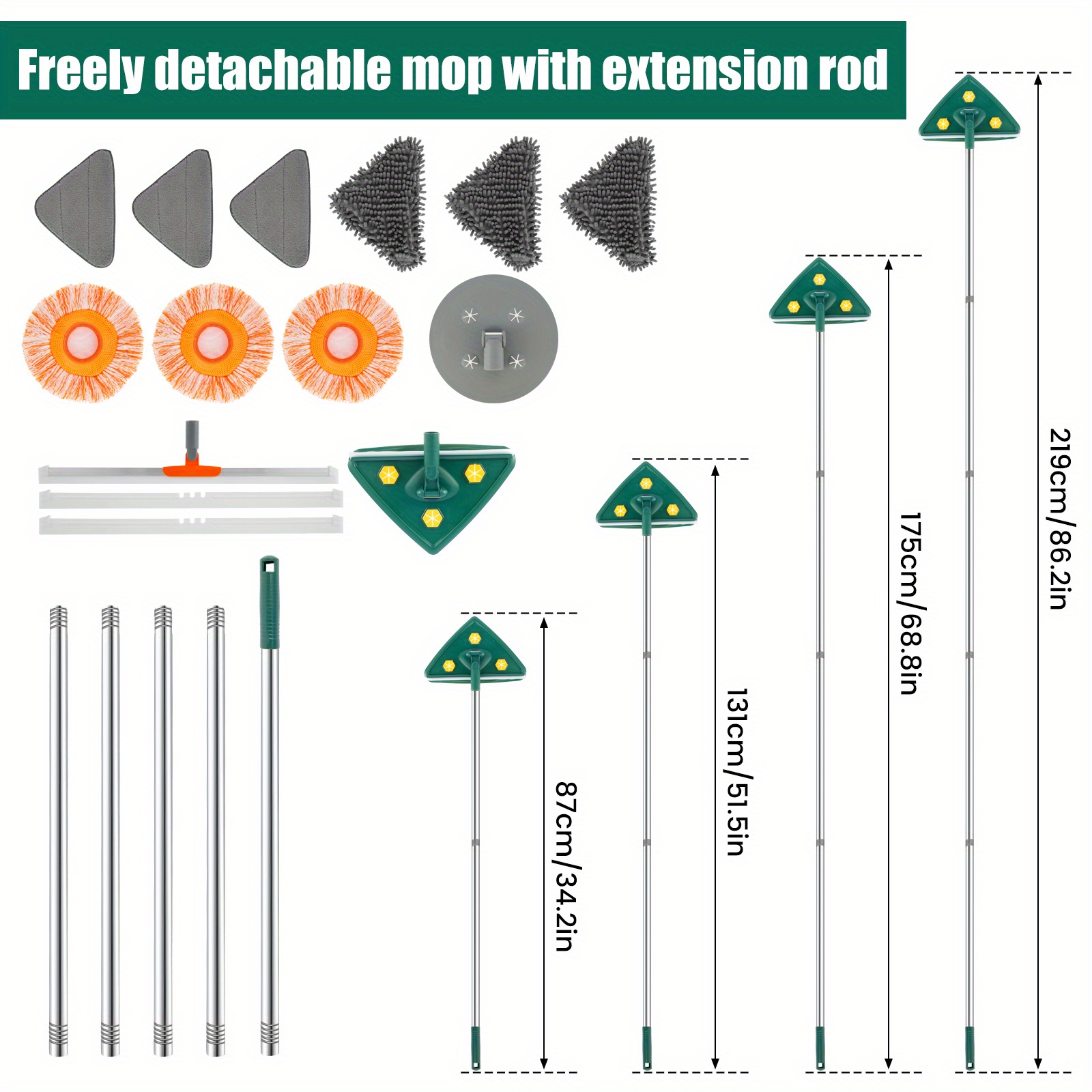 1set wall cleaner mop with long handle rotatable wall cleaning tool with 9 replaceable mop pads detachable wall cleaner with squeegee wet and dry use microfiber dust mop portable for window wall cleaning supplies cleaning tool details 7