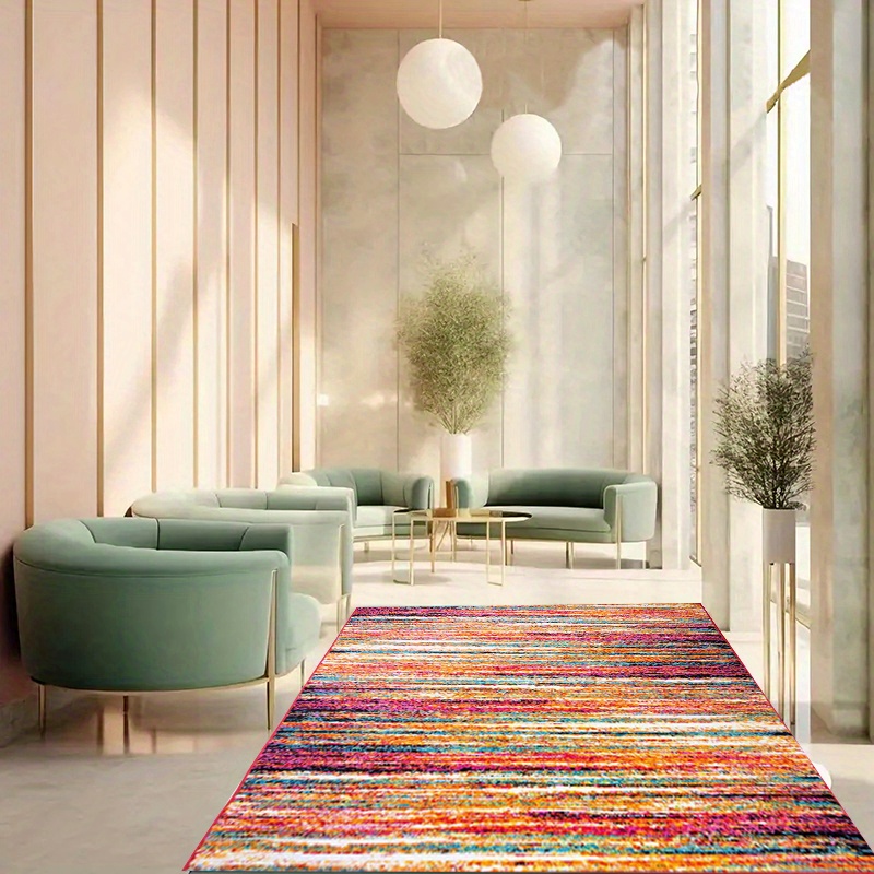 

1pc Modern Granular Texture Colored Striped Carpet, Decorative Living Room Soft Carpet, Machine Washable Non-slip Carpet, Hotel Cafe Shop Carpet Eid Al-adha Mubarak