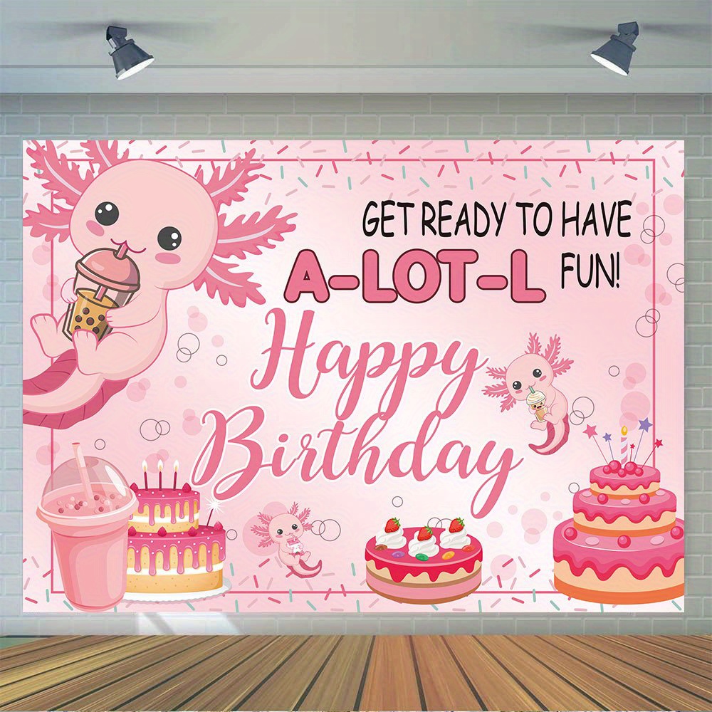 

1pc, Happy Birthday Photography Backdrop, Vinyl Cute Pink Salamander Backdrop Birthday Party Decoration Baby Shower Cake Table Banner Photo Booth Prop