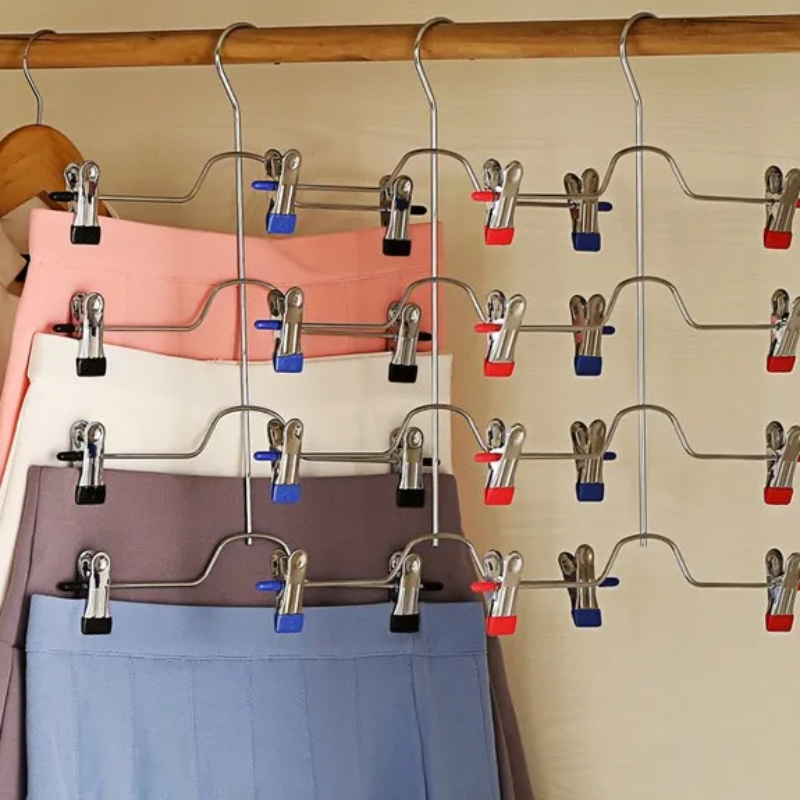 

1pc Multi-layer Skirt Drying Hangers With Clips, Clothes Windproof Storage Racks For Pants, Bras, Scarves, Underwear, Clothes Organizer For Closet, Wardrobe, Bedroom, Balcony, Dorm