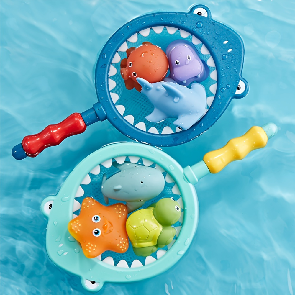 

7pcs Animal Bath Toy, Shark Fishing Set Toy, Shark Net Bath Splashing Water Spray Pinch Toy, Color-changing Animal Christmas Gift