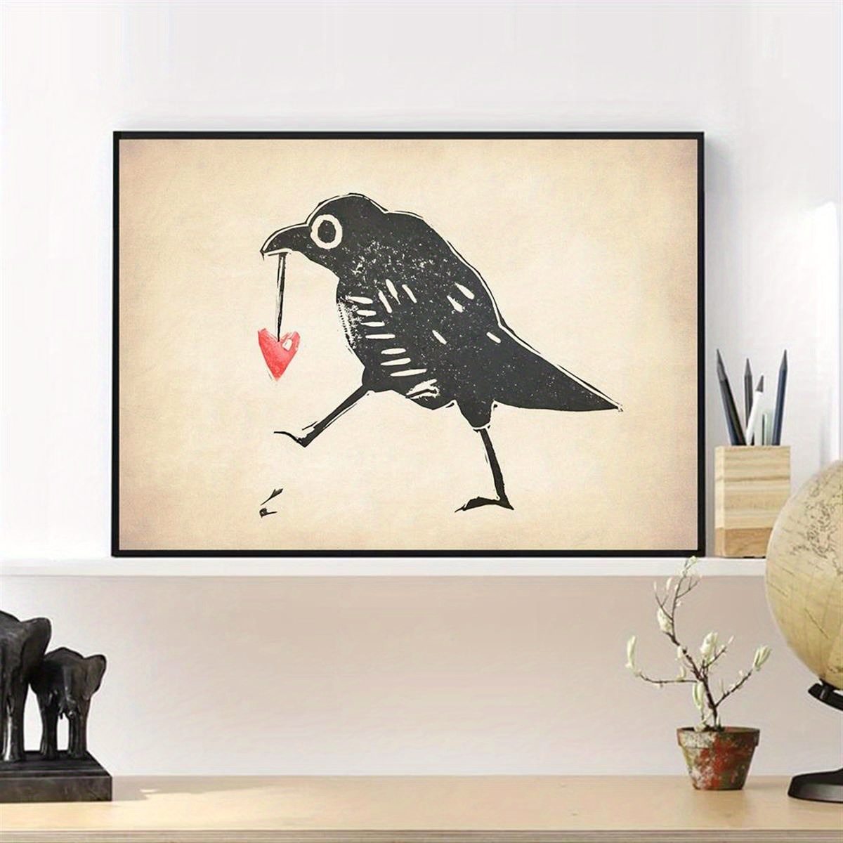 

1pc Unframed Canvas Poster, Minimalist Love Bird Painting, Canvas Wall Art, Artwork Wall Painting For Gift, Bedroom, Office, Living Room, Cafe, Bar, Wall Decor, Home And Dormitory Decoration