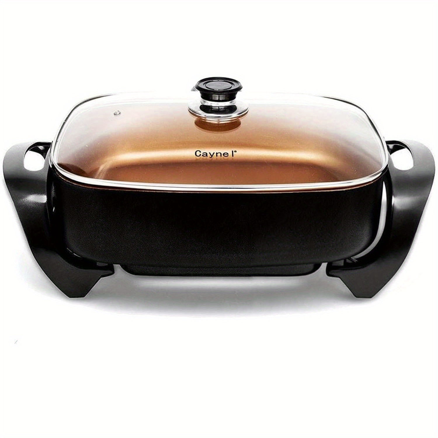 

1pc, Professional Non-stick Copper Electric Skillet Jumbo, With Tempered Glass Vented Lid, Upgrade Thermostat, 16''x 12''x 3.15''- 8 Quart