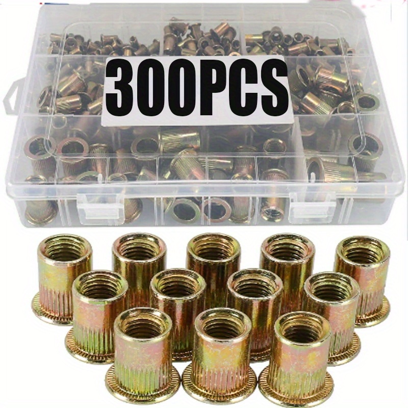 

300pcs Rivet Nuts Blind Set Threaded Insert Nutsert Cap Nuts Kit Anti-oxidation M3/m4/m5/m6/m8/m0/m12 For Hardware Fasteners