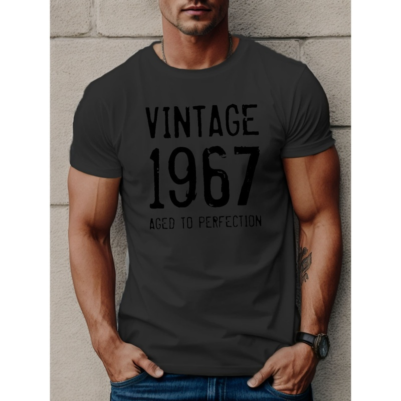 

Vintage 1967 Aged Letter Graphic Print Men's Creative Top, Casual Short Sleeve Crew Neck T-shirt, Men's Clothing For Summer Outdoor
